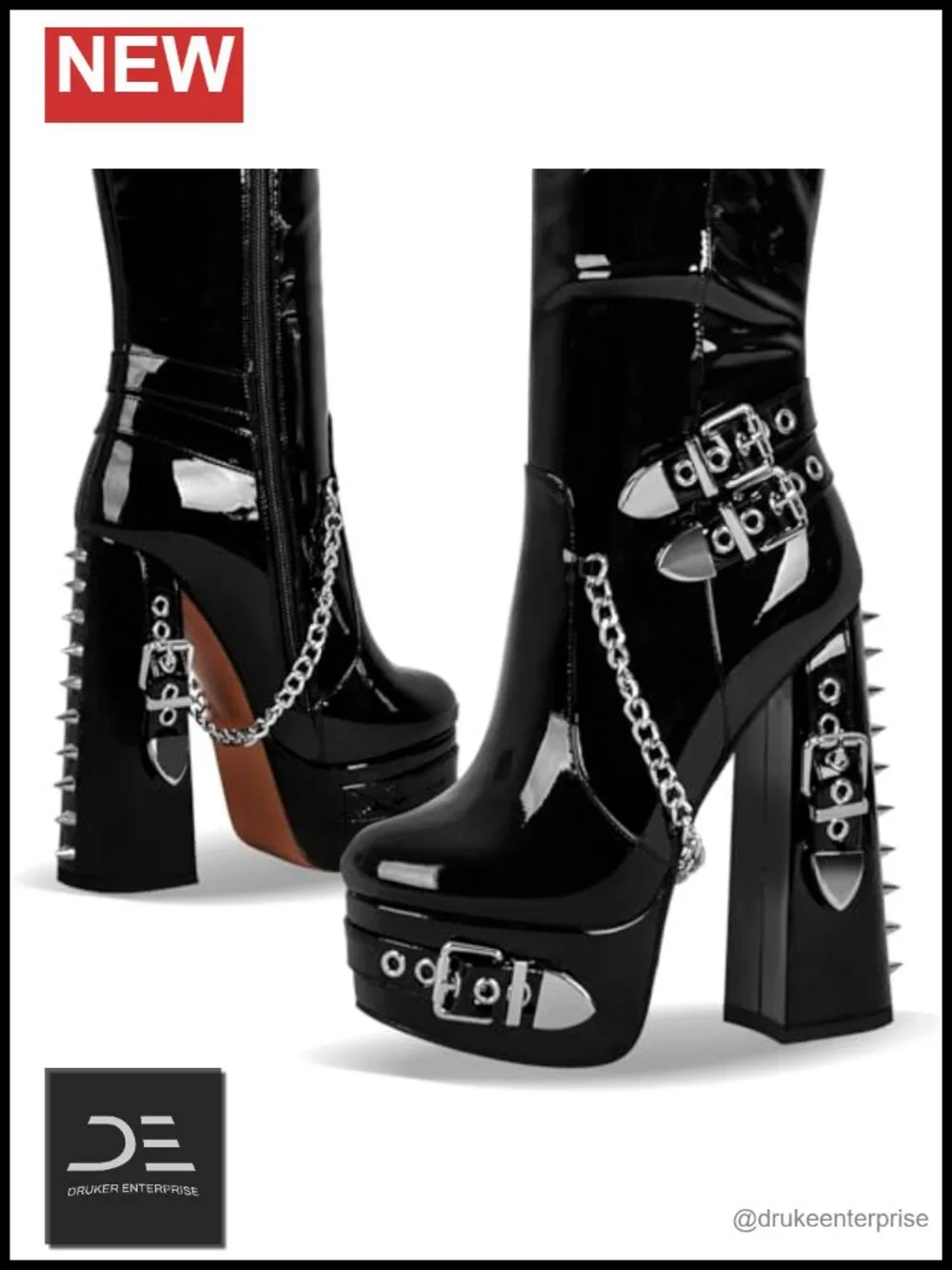 Platform Heel Thigh High Boots Block Heels Side Zip Over the Knee Boots with